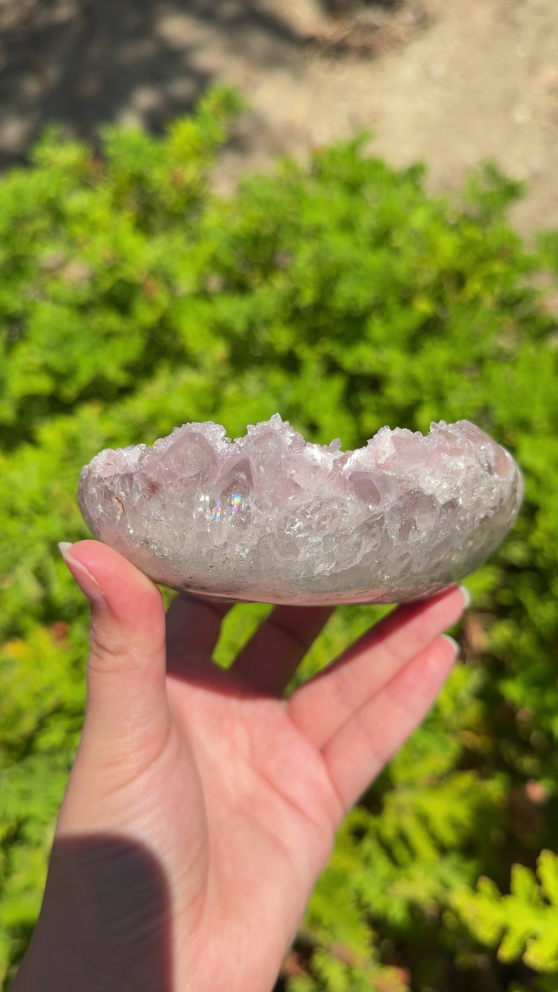Polished amethyst Freeform with pink Quartz overgrowth. Upside dome shape from Uruguay. 