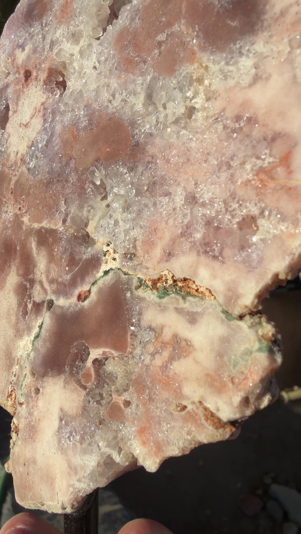 Brazilian Pink Amethyst Slab on stand