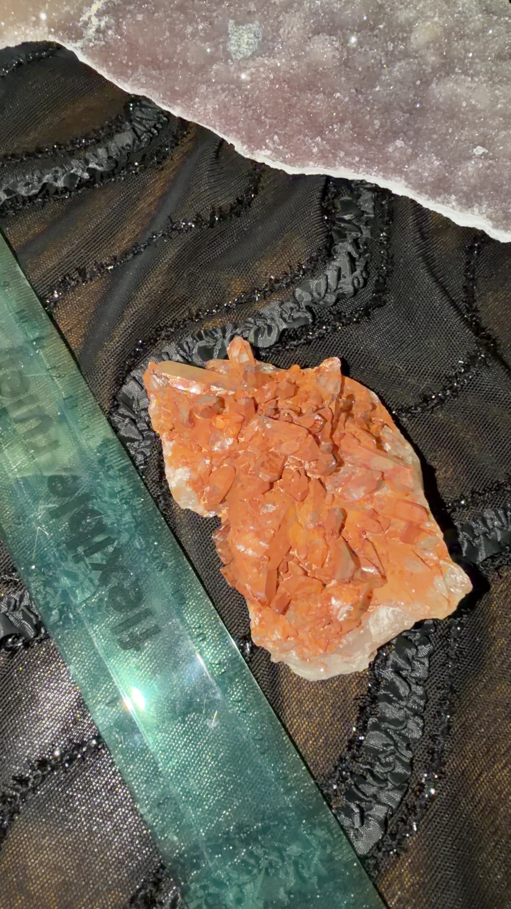4 inch orange tangerine quartz point cluster from Brazil. 