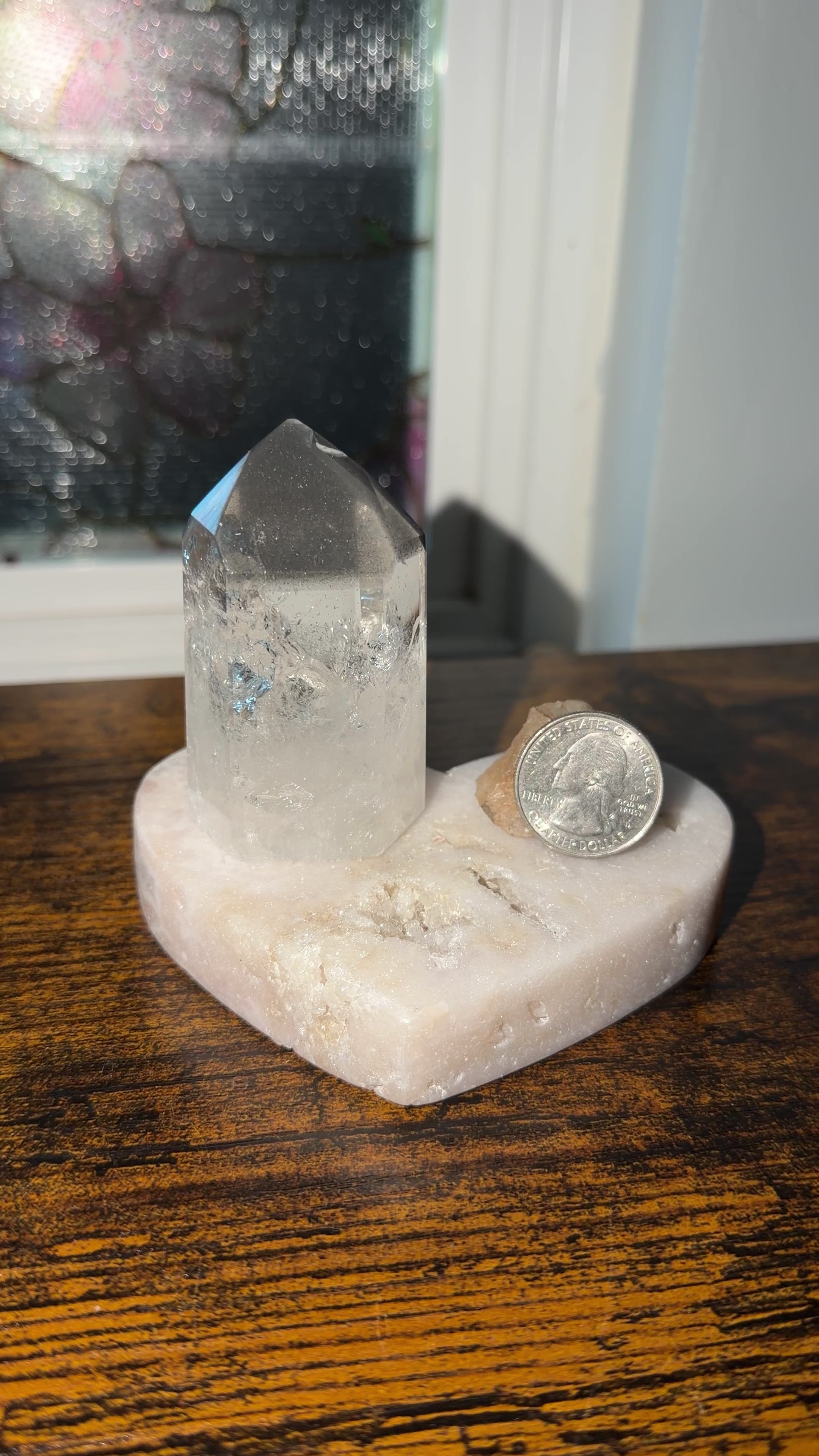 Close up highlighting size. 3inch tall. Quarter in view for size reference. 
