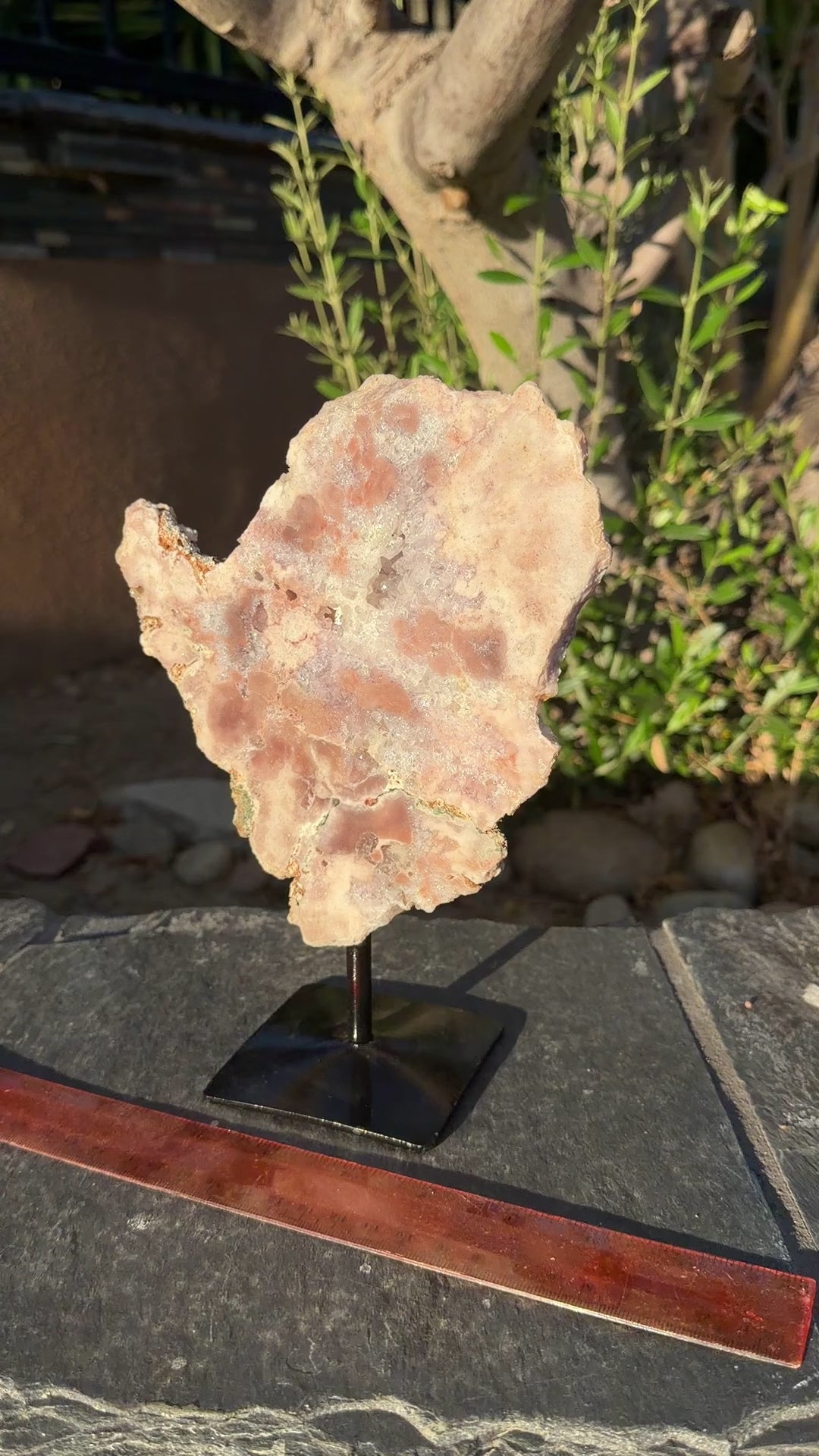 Brazilian Pink Amethyst Slab on stand