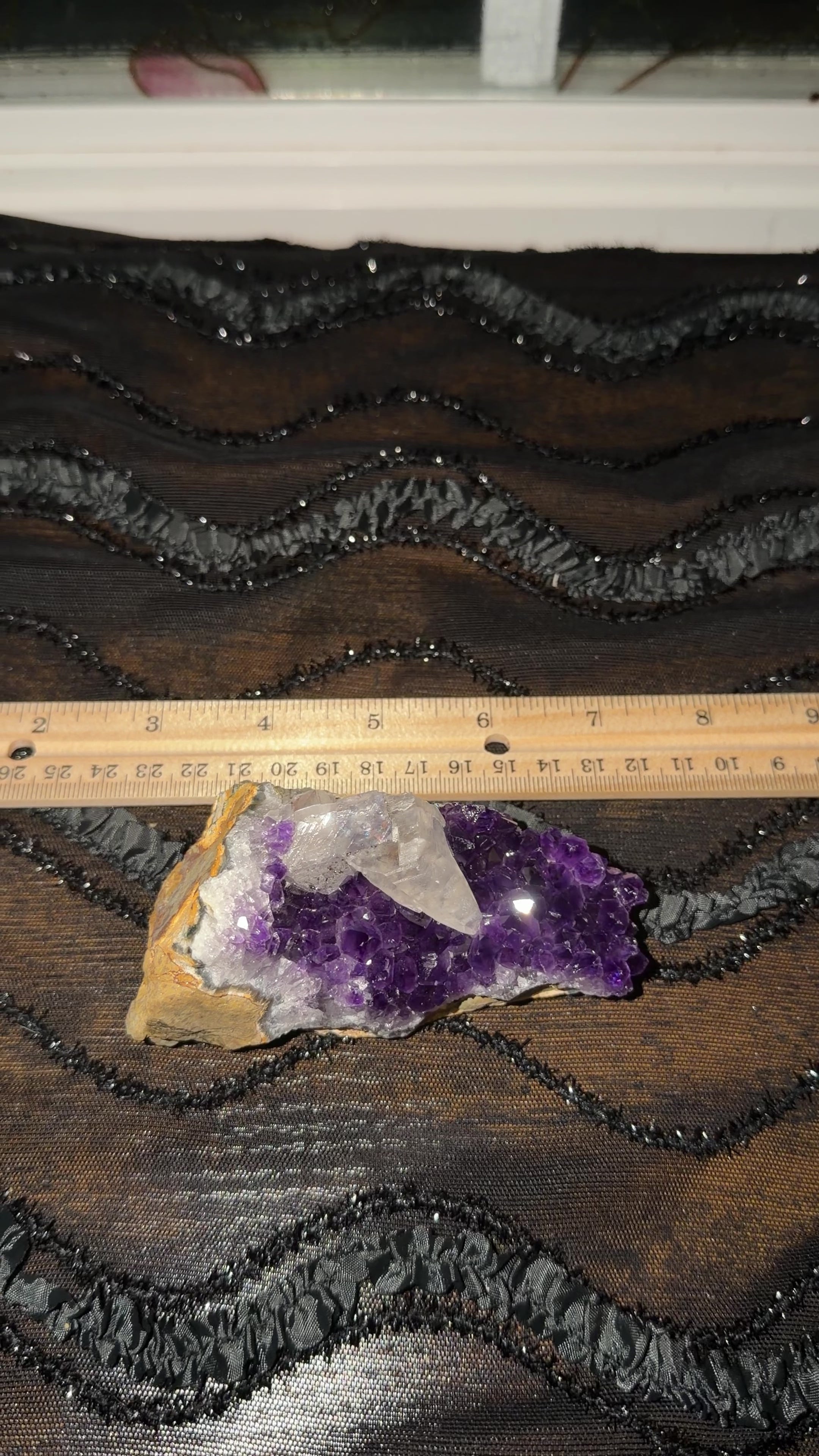 Dogtooth Calcite on Gemmy Purple Amethyst Cluster | Uruguay