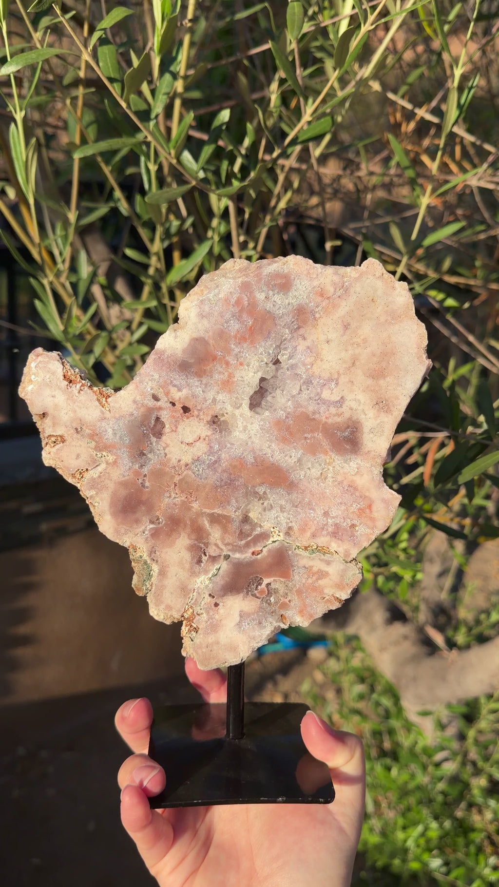 Brazilian Pink Amethyst Slab on stand