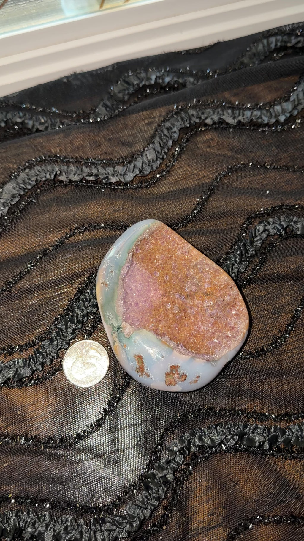 Palm size.  quarter in view for size reference. 